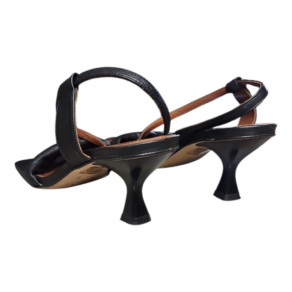 ALOHAS | Asymmetric Strap Black Leather Slingback Sandals in Size EU 38 / US 8 - Picture 4 of 7